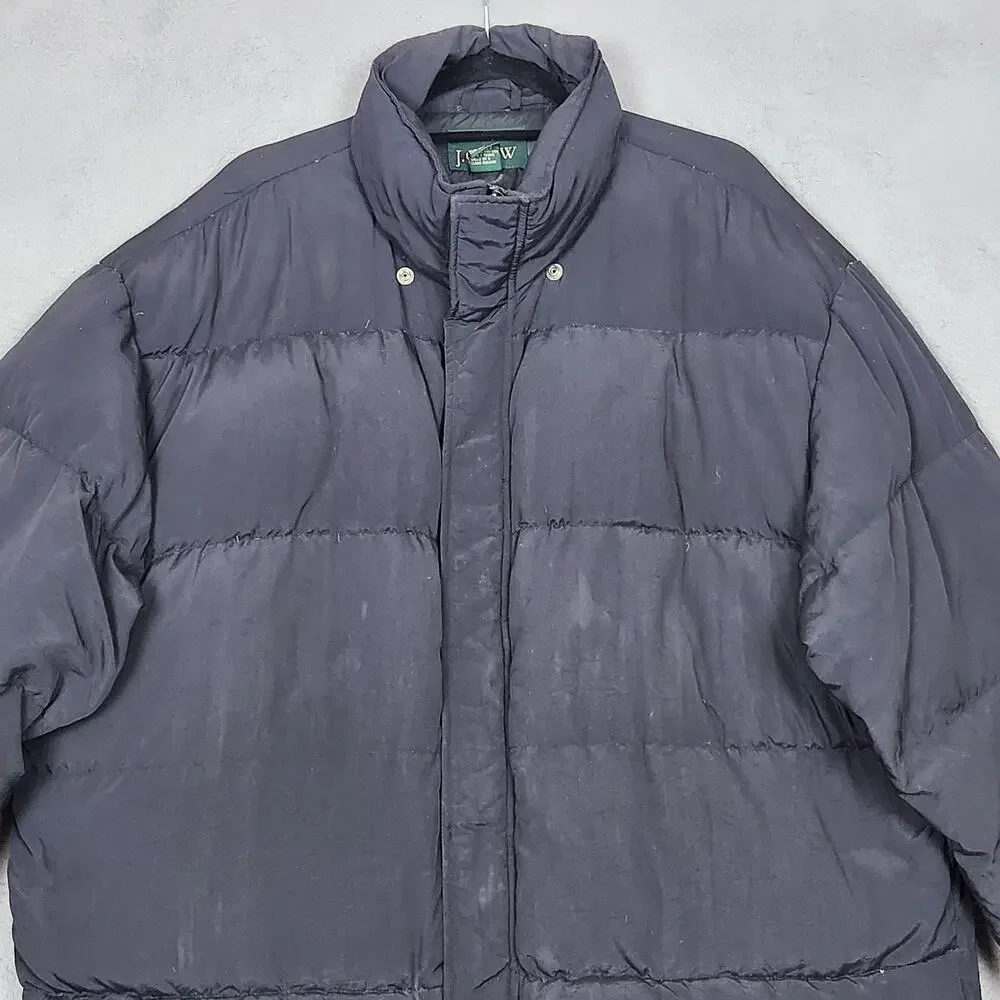 Vintage J.Crew Coat Mens Large Black Down Puffer Winter Parka Insulated Oarsman
